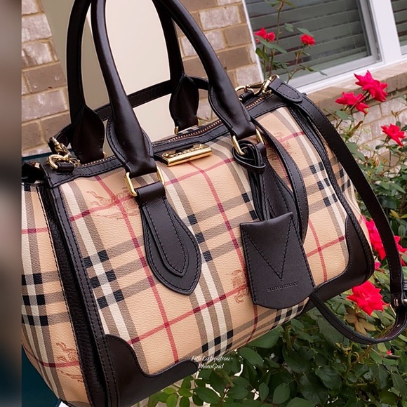 Burberry Handbags - Burberry Beige Nova Check Satchel with Black Trim